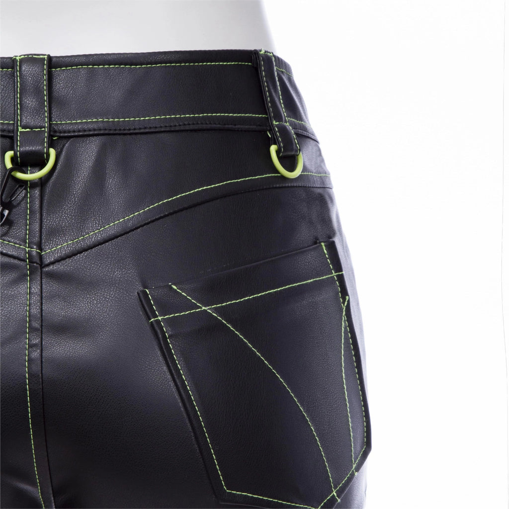 RNG Women's Punk Multi-Pocket Faux Leather Shorts