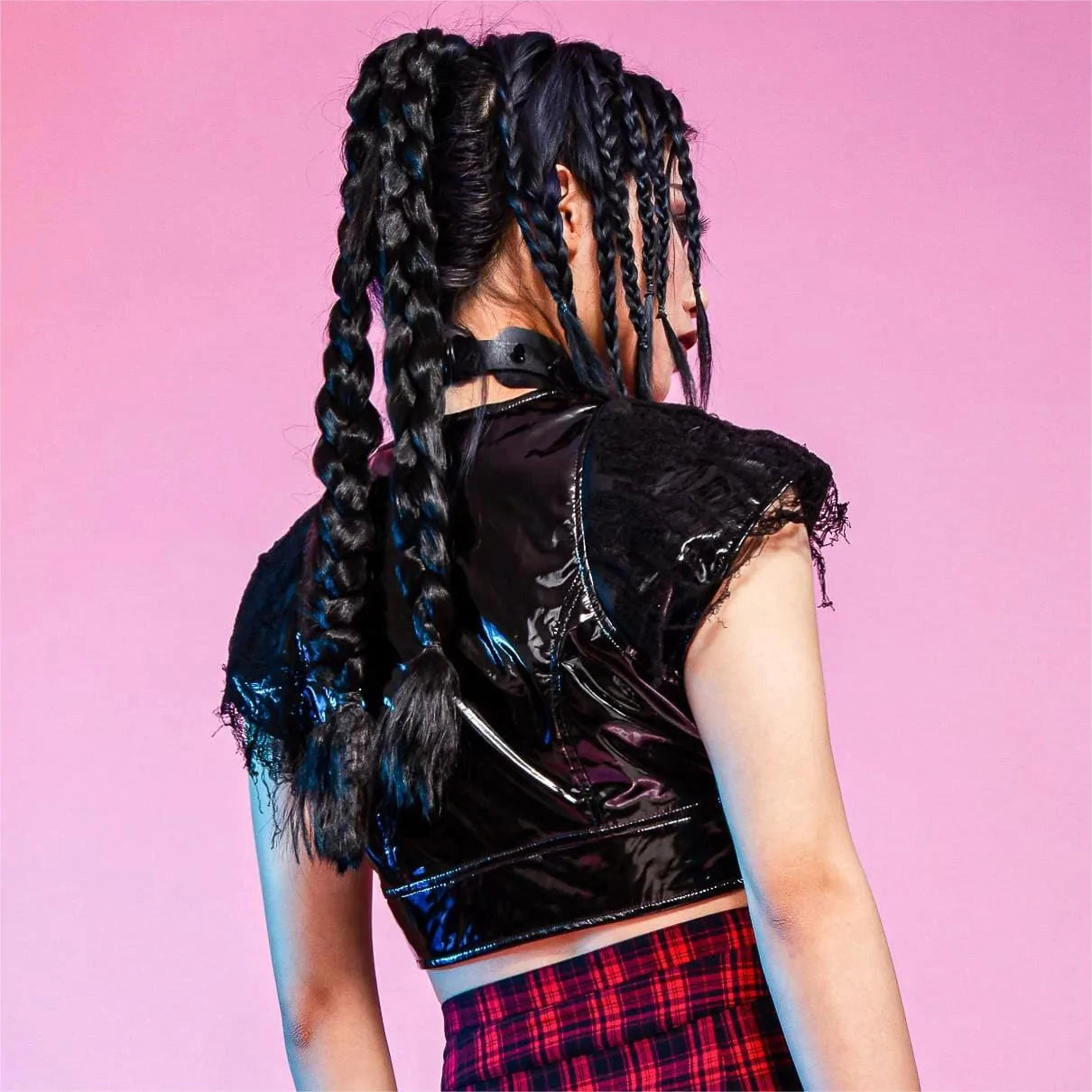 RNG Women's Punk Ripped Patent Leather Crop Top