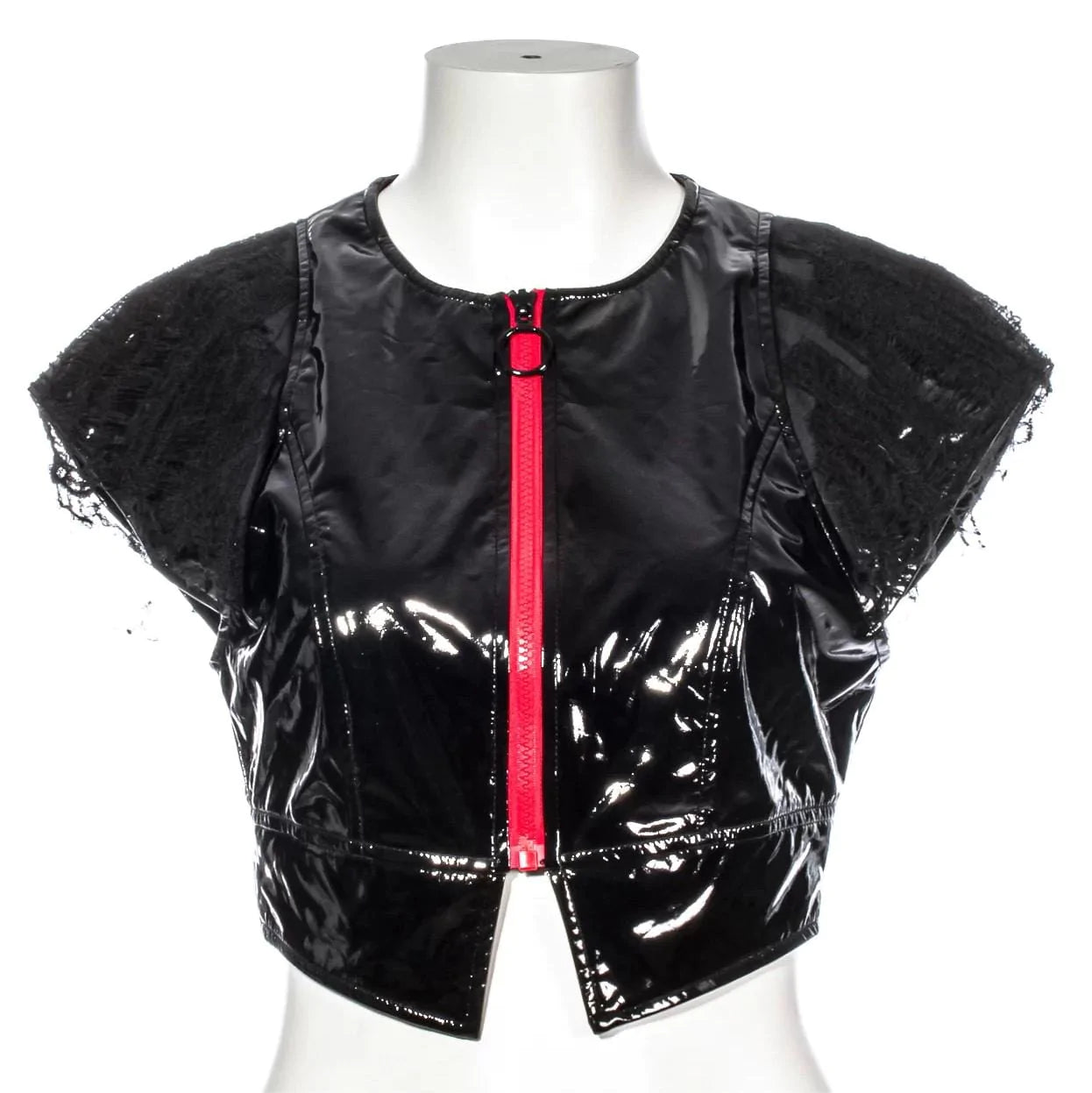 RNG Women's Punk Ripped Patent Leather Crop Top