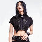 RNG Women's Punk Stand Collar Irregular Crop Top