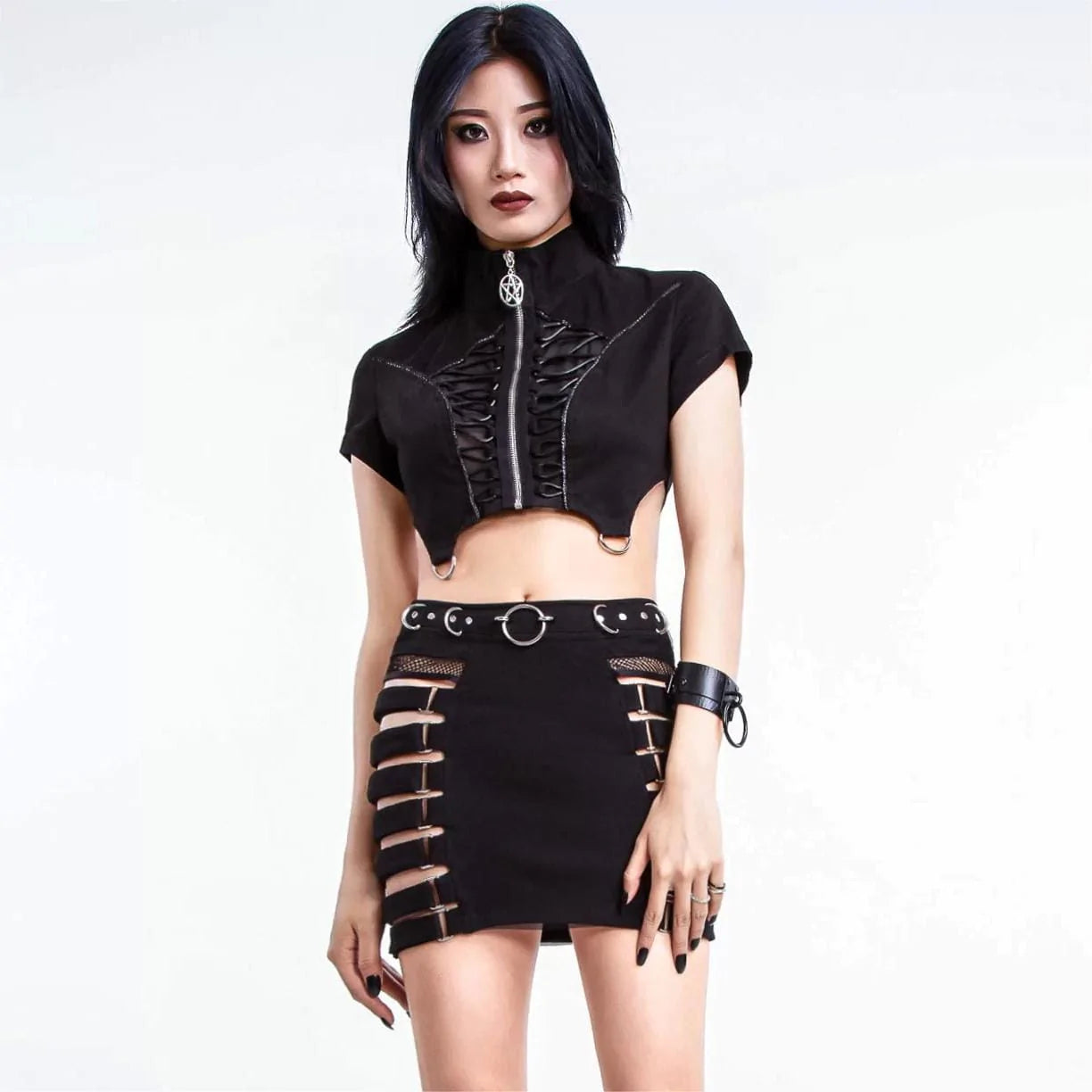 RNG Women's Punk Stand Collar Irregular Crop Top