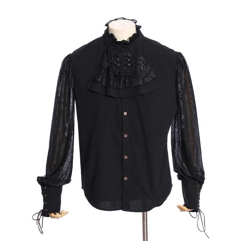 Men's Vintage Lace Sleeved Shirt With Detatchable Necktie