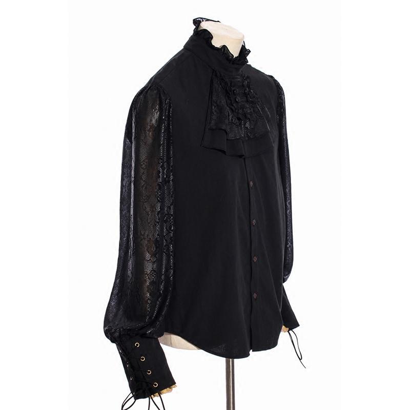 Men's Vintage Lace Sleeved Shirt With Detatchable Necktie