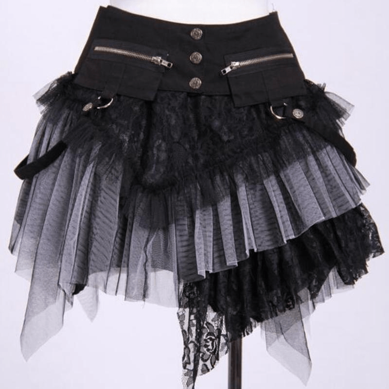 Short Layered Lace and Net Steampunk Skirt