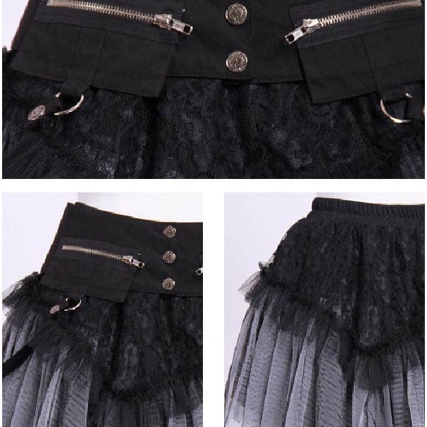 RQ-BL Short Layered Lace and Net Steampunk Skirt