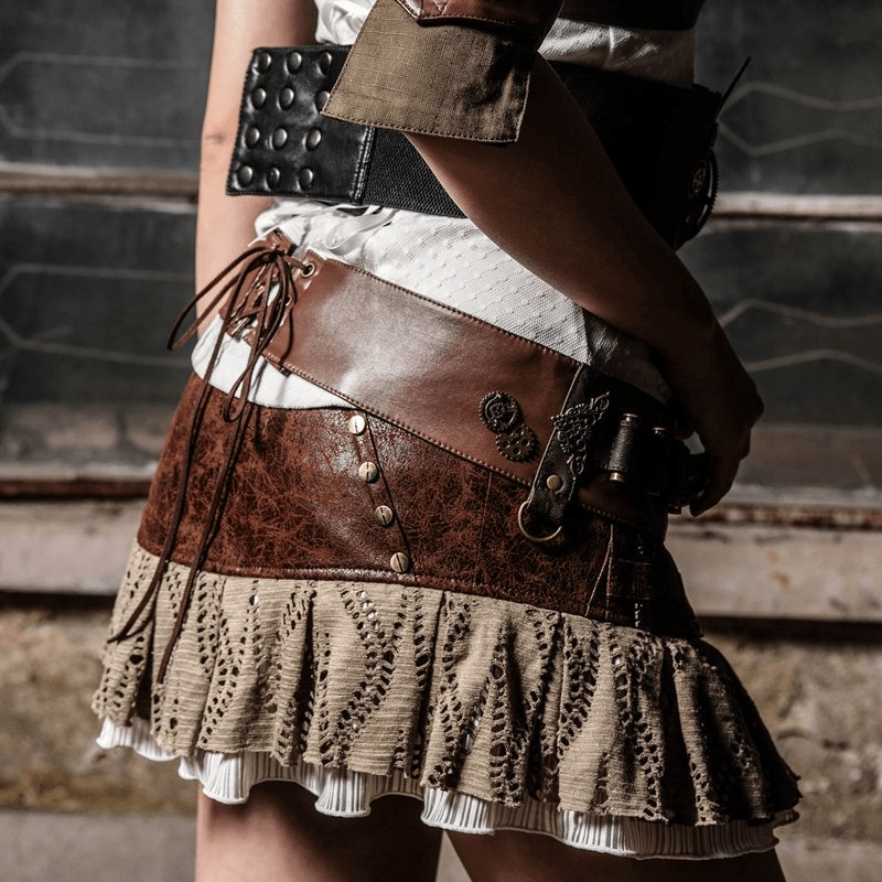 RQ-BL Steampunk short Wraparound Skirt With Pouch