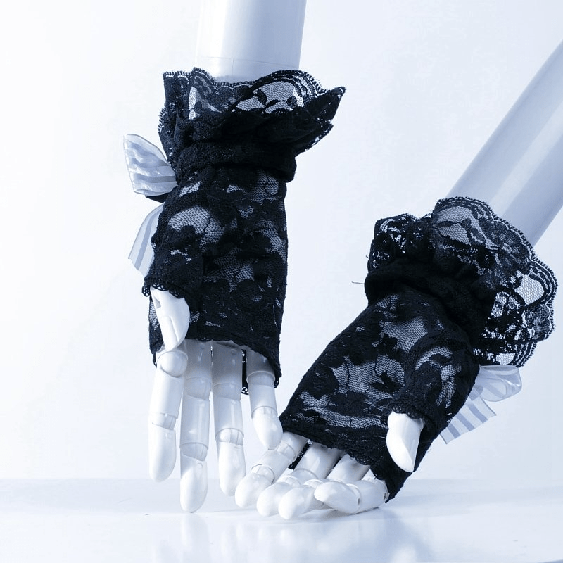 RQ-BL Vintage Cutaway Lace Gloves With Bow