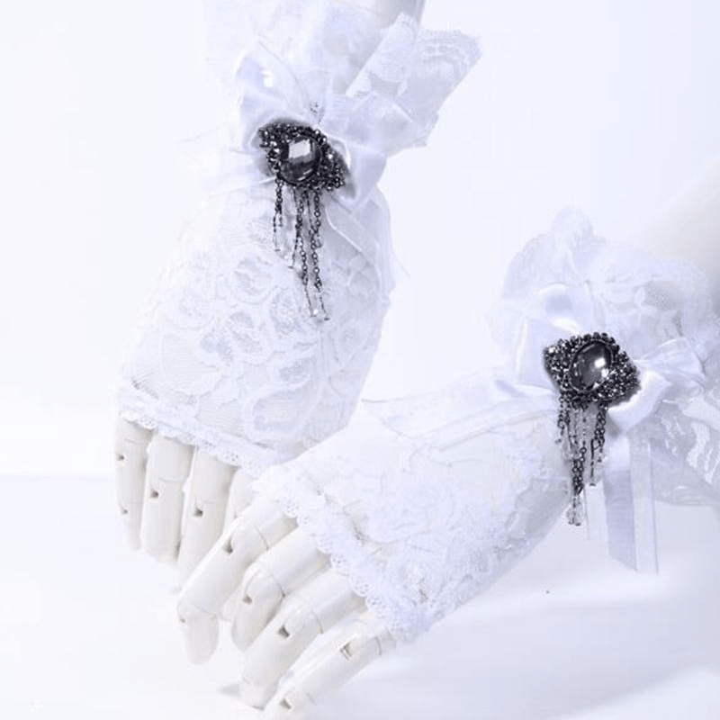 RQ-BL Vintage Cutaway Lace Gloves With Bow