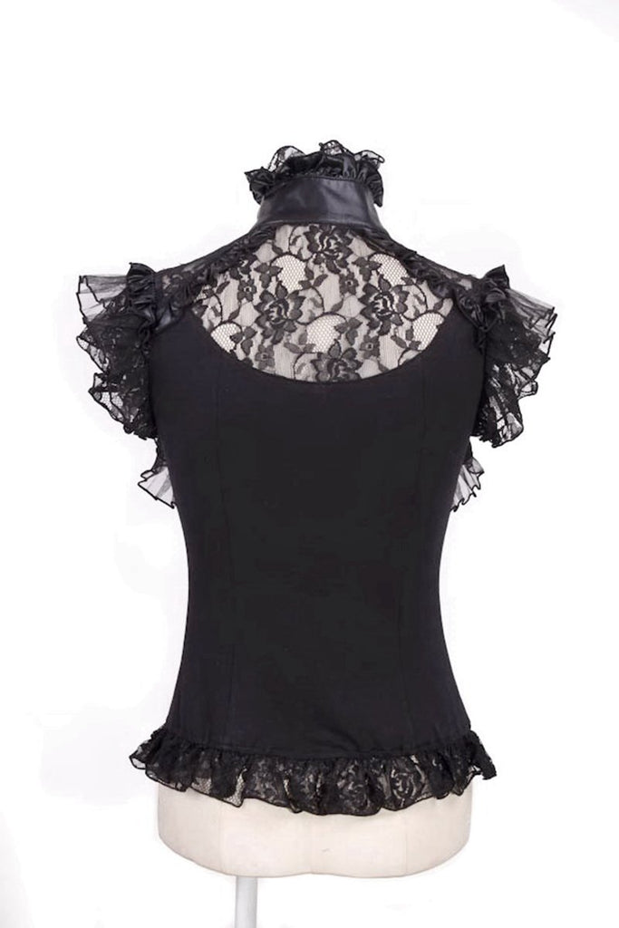 Women's Cap Sleeve Vintage Lace High Collar Top