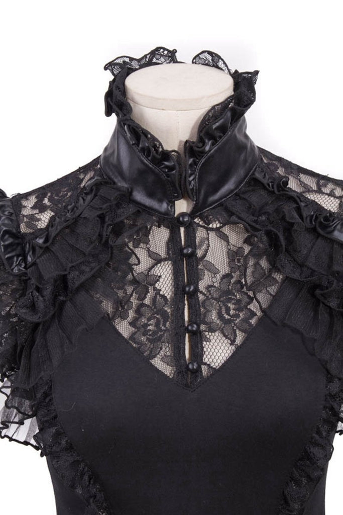 Women's Cap Sleeve Vintage Lace High Collar Top