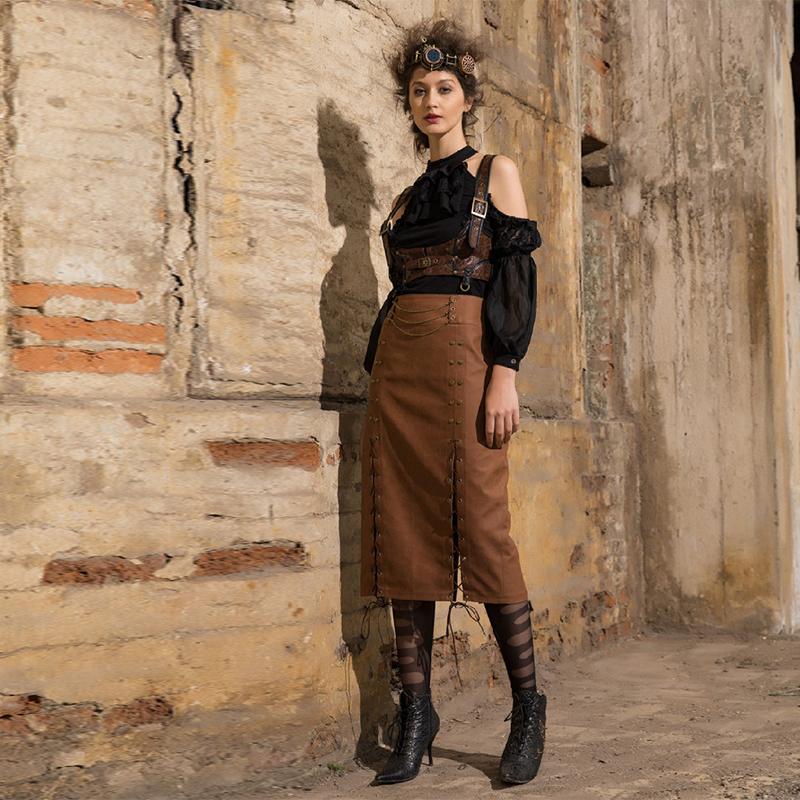 RQ-BL Women's Leatherlook Steampunk Straight Skirt