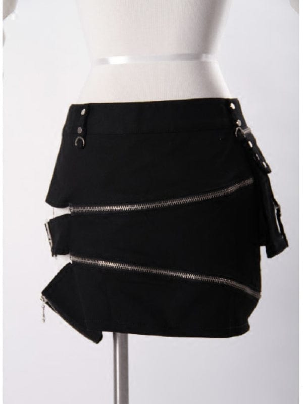 RQ-BL Women's Steampunk Cutout Big-pocket Zipper Skirt