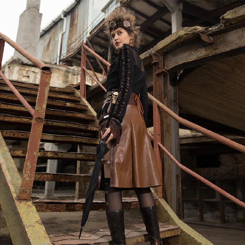 Women's Steampunk Faux Leather Half Skirt