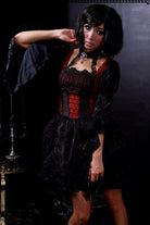 RQ-BL Women's Steampunk Irregular Lace Splice Halterneck Dress