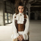 RQ-BL Women's Steampunk Lace Hem Ruffled Shirt with Neckwear