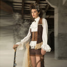 RQ-BL Women's Steampunk Lace Hem Ruffled Shirt with Neckwear