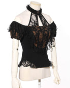 RQ-BL Women's Steampunk Off Shoulder Lace Splice Halterneck Top