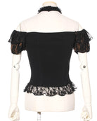 RQ-BL Women's Steampunk Off Shoulder Lace Splice Halterneck Top
