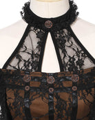 RQ-BL Women's Steampunk Off Shoulder Lace Splice Halterneck Top