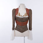 RQ-BL Women's Steampunk Toned Horn Sleeved Splice Zipper Shirt