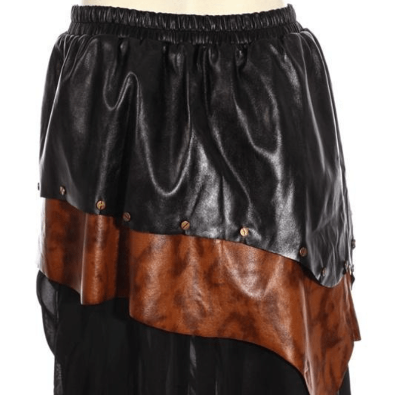 RQ-BL Women's Tiered Faux Leather and Net Steampunk Skirt