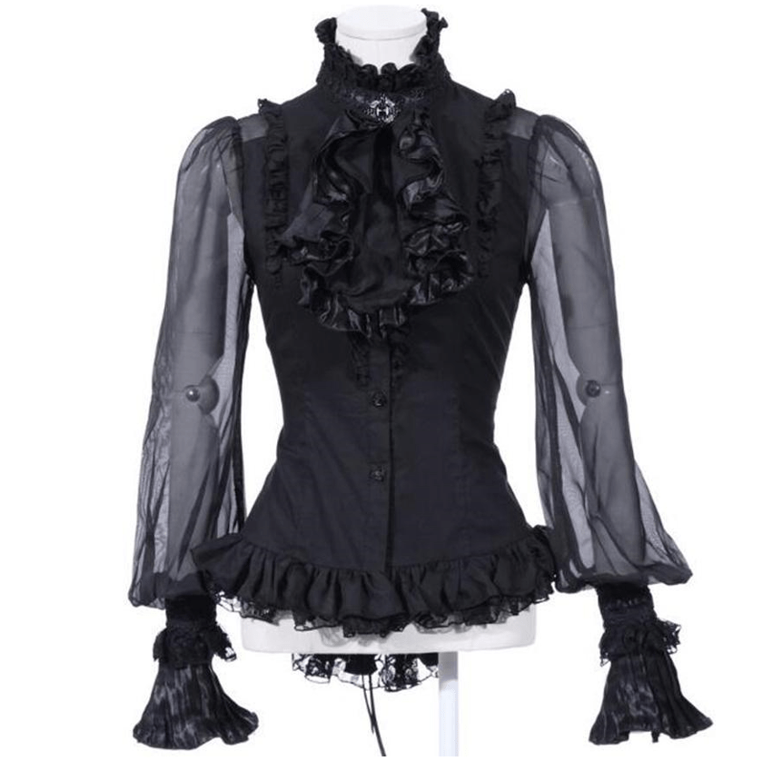 RQ-BL Women's Vintage Frilled High Neck Full Sleeves Shirt